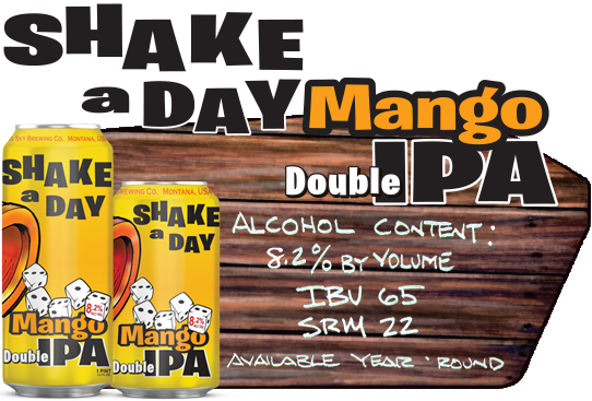 Big Sky Brewing Shake-A-day Mango Double India pale ale 8.2% avb 65 ibu color straw  Image